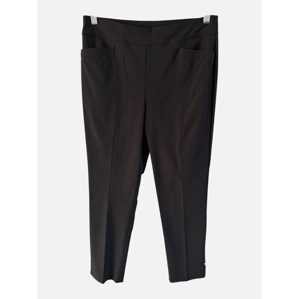 Chico's Perfect Stretch Josie Slim Ankle Pants Black Pull On Gold Studs 0R/4R